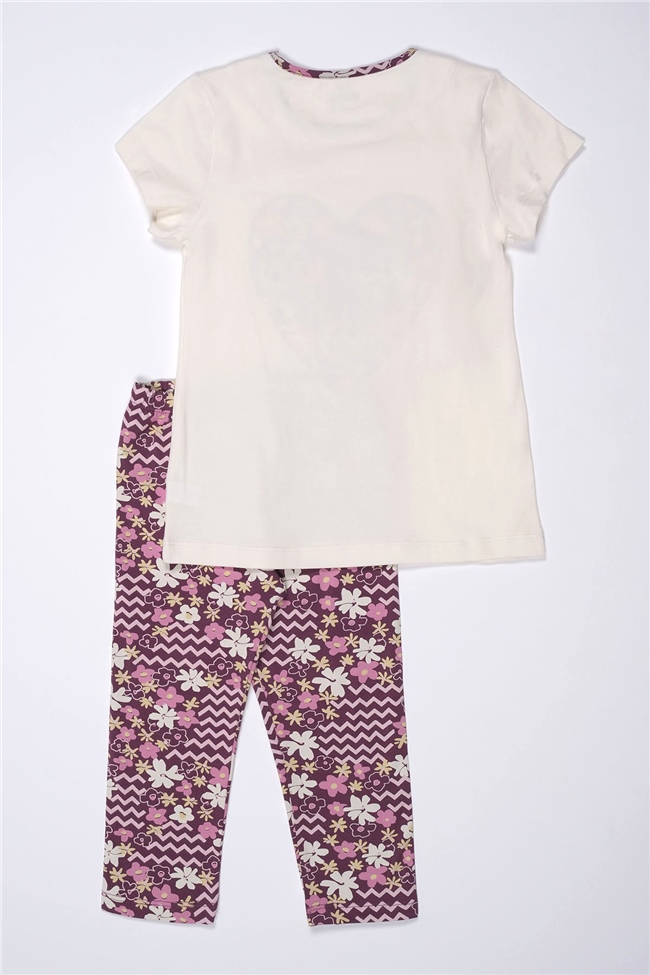 Baykar Kız Çocuk Kalp Baskılı Kaprili Pijama Takımı 9286 Beyaz