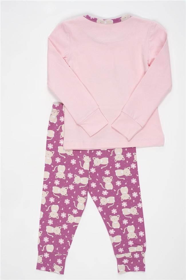 Baykar Kız Çocuk Kalp Baskılı Pijama Takımı 9240 Somon