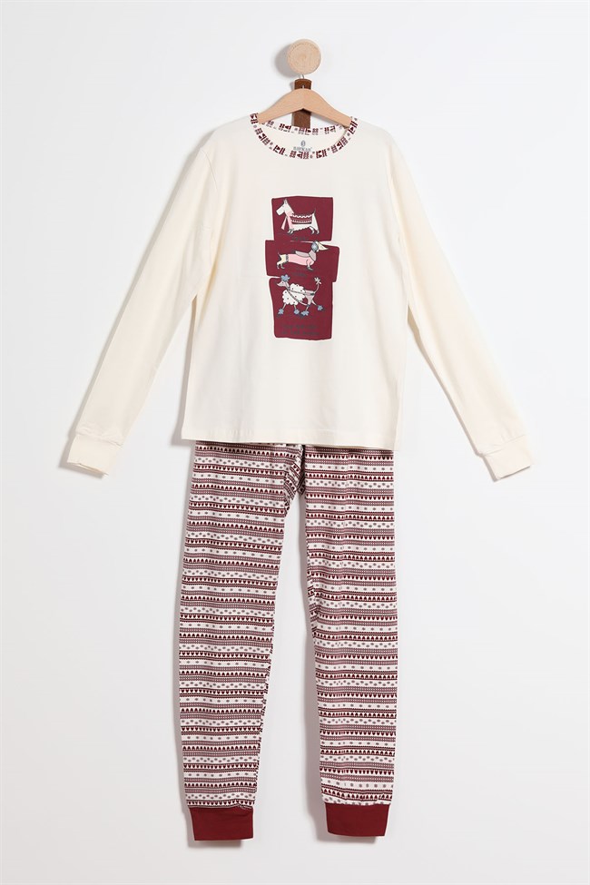 Baykar Kız Çocuk Köpek Baskılı Pijama Takımı 9257 Bordo