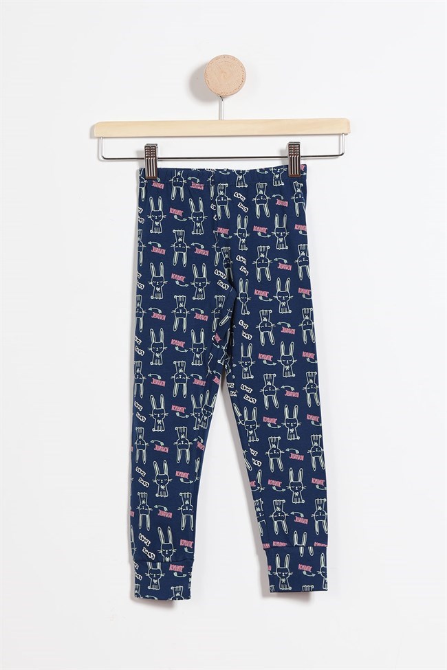 Baykar Kız Çocuk Tavşan Baskılı Uzun Kollu Pijama Takımı 9295 Lacivert