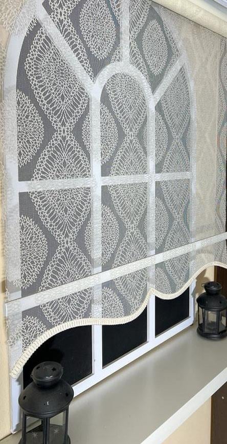 Çift Mekanizmalı Ekru Tül Perde ve Ekru Stor Perde STB45240-V108