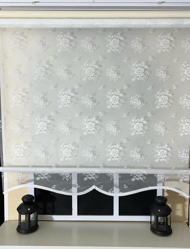 Çift Mekanizmalı Kırık Beyaz Tül Perde ve Ekru Stor Perde STB45253-V01