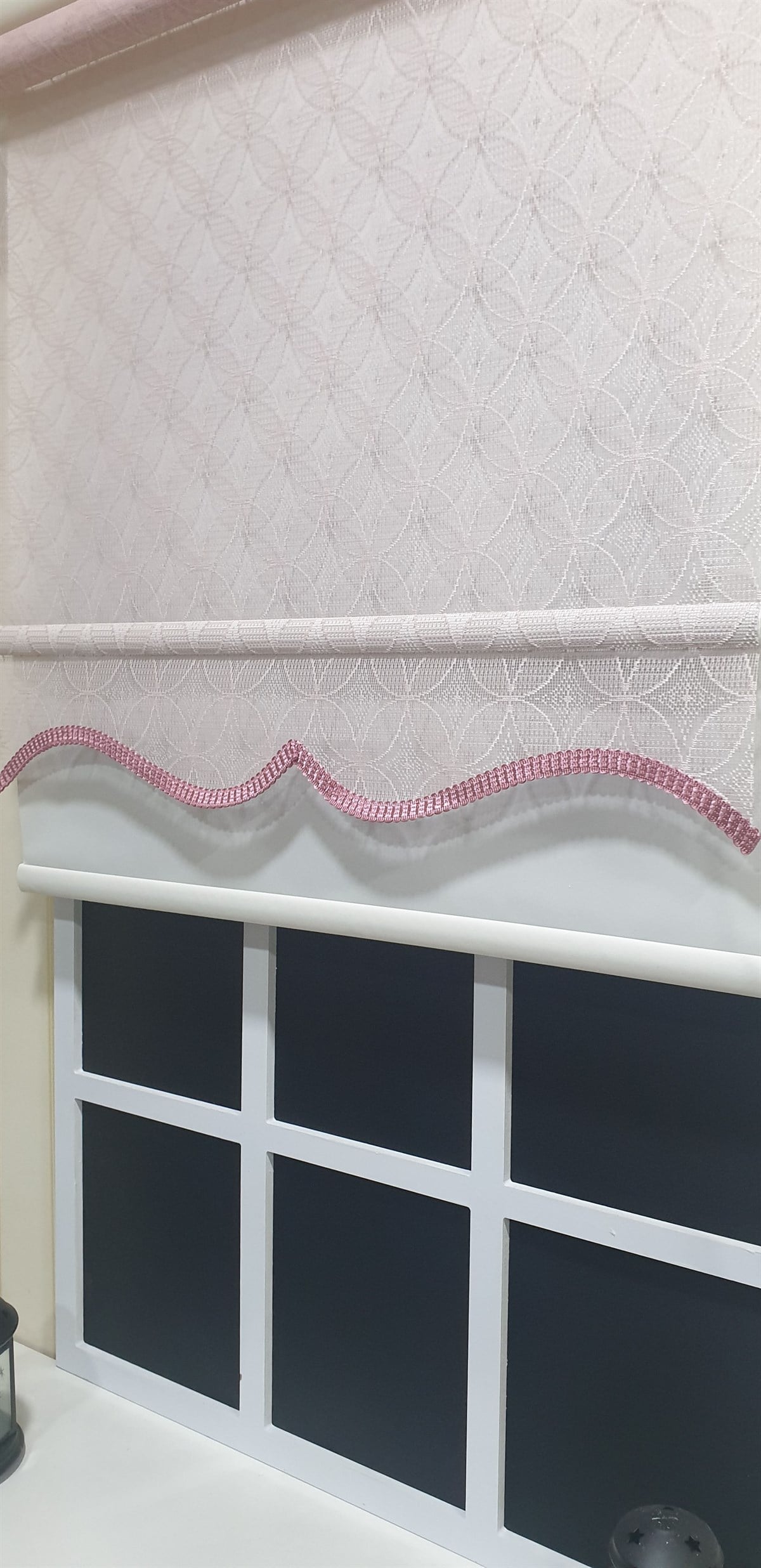 Çift Mekanizmalı Pembe Tül Perde ve Ekru Stor Perde STB2015-V15