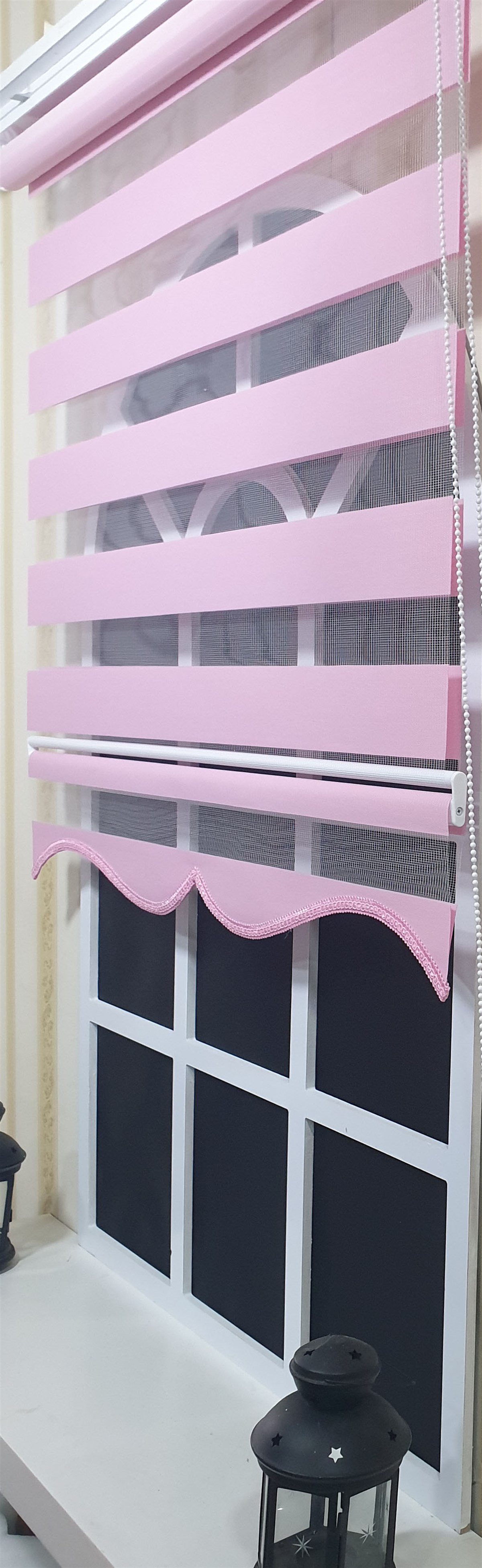 Zebra Stor Perde Pembe  Etek Dilimli ST 005