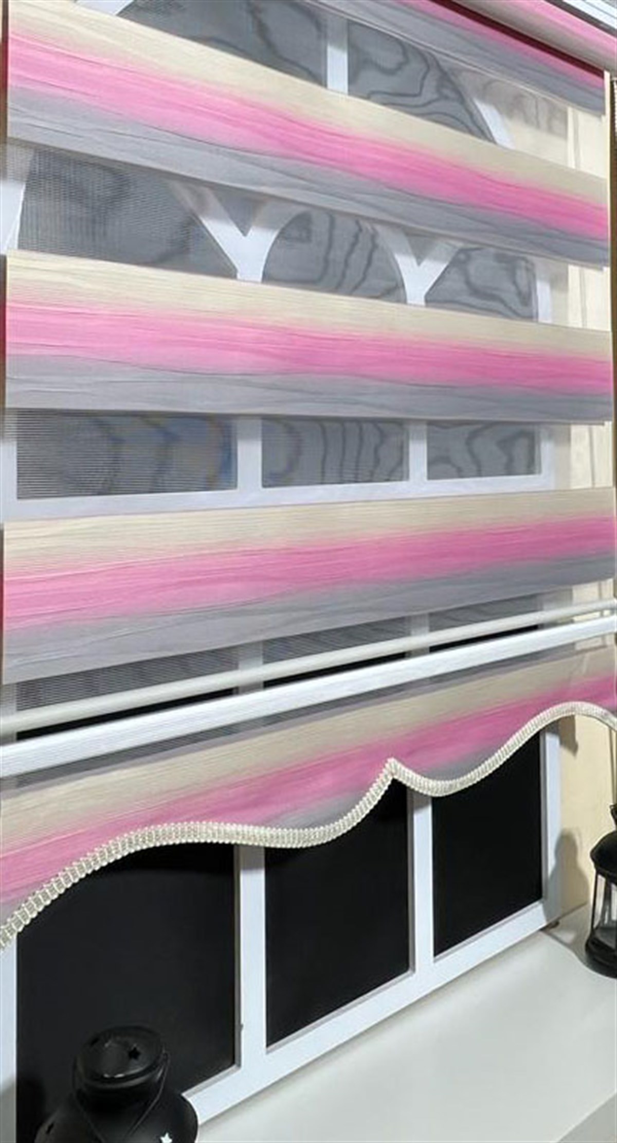 Zebra Stor Perde Pembe Gri Renk Geçişli Etek Dilimli ST 046