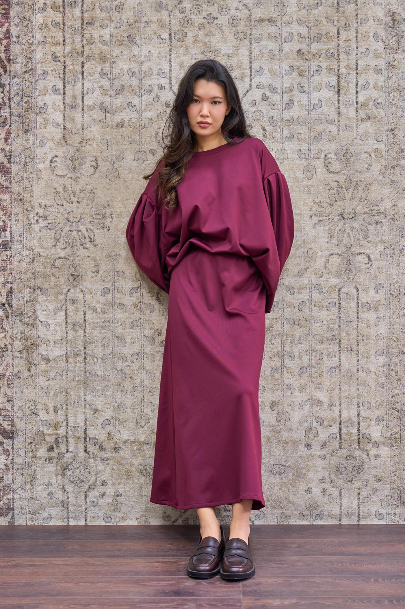 Bordo Etek Bluz İkili Takım