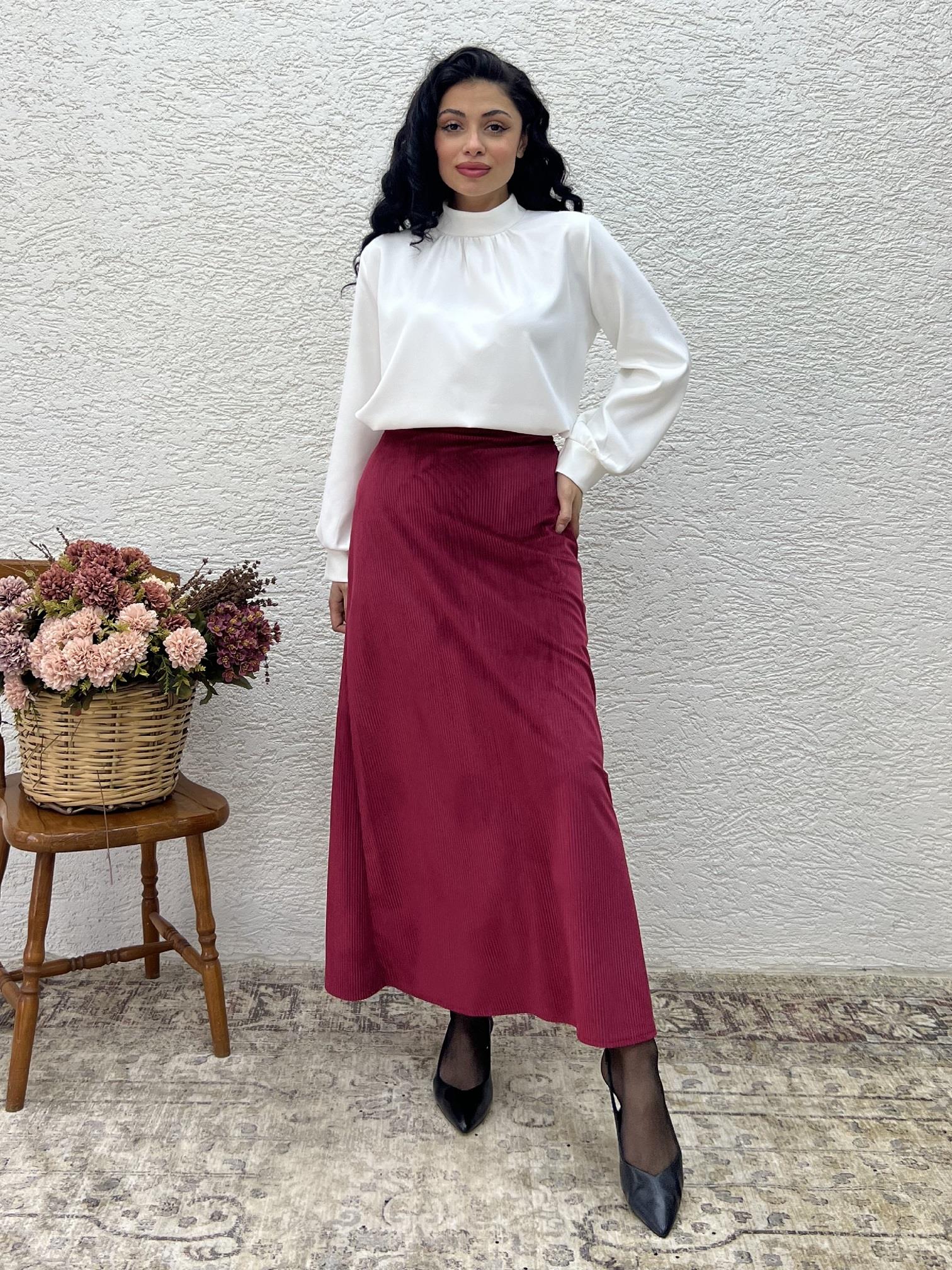 Bordo Fitilli Kadife A Kesim Etek