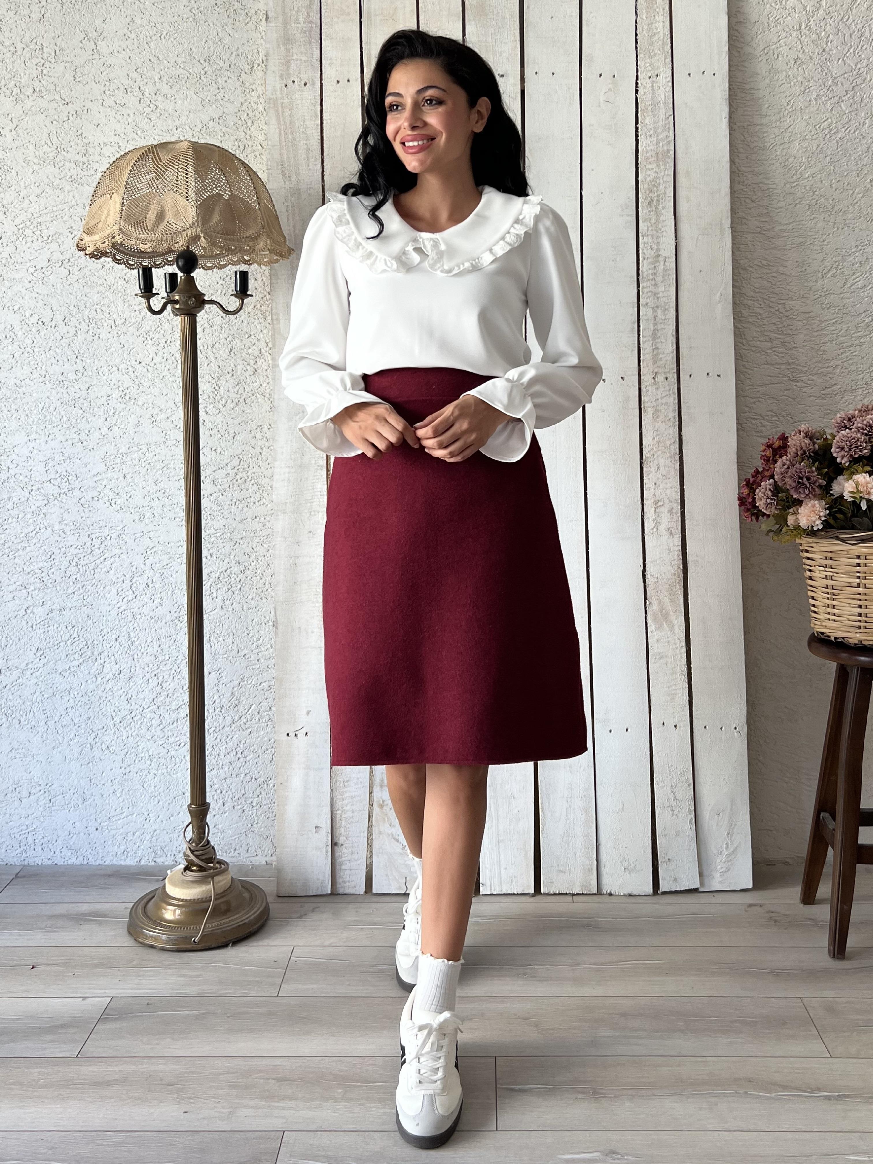 Bordo Kısa Kaşe Etek