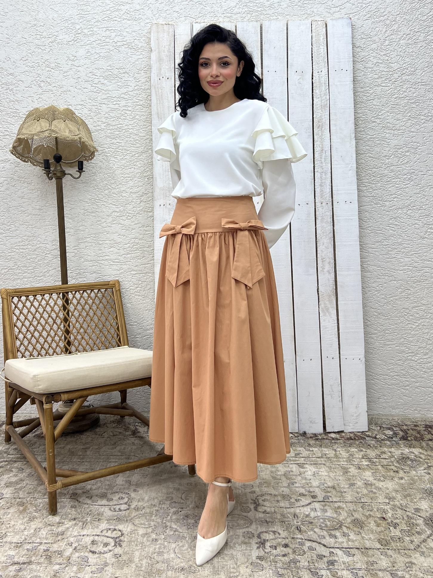 Camel Fiyonklu Poplin Etek