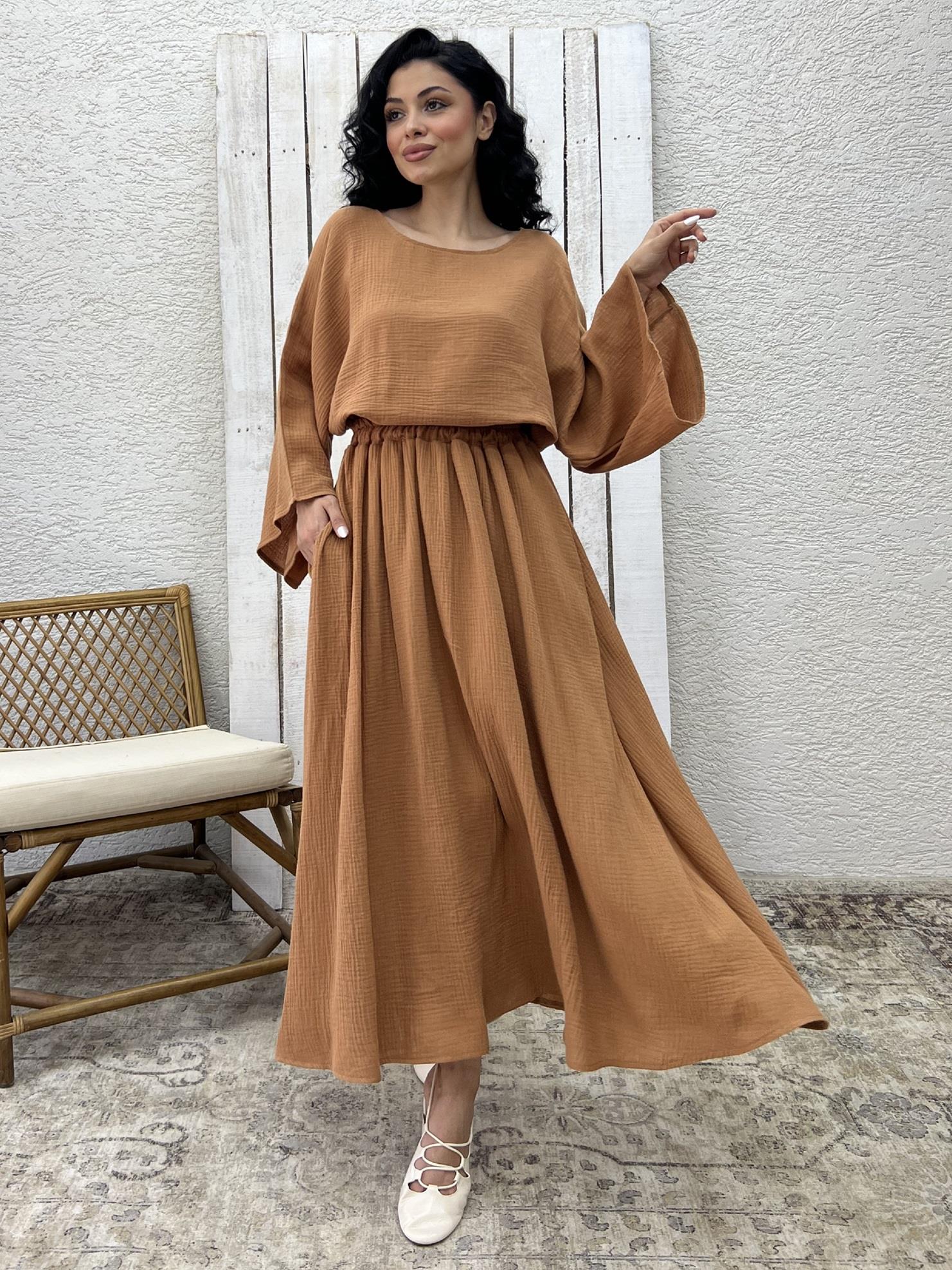 Camel Müslin Salaş Bluz Ve Kloş Etek Takımı (2'Lİ TAKIM)