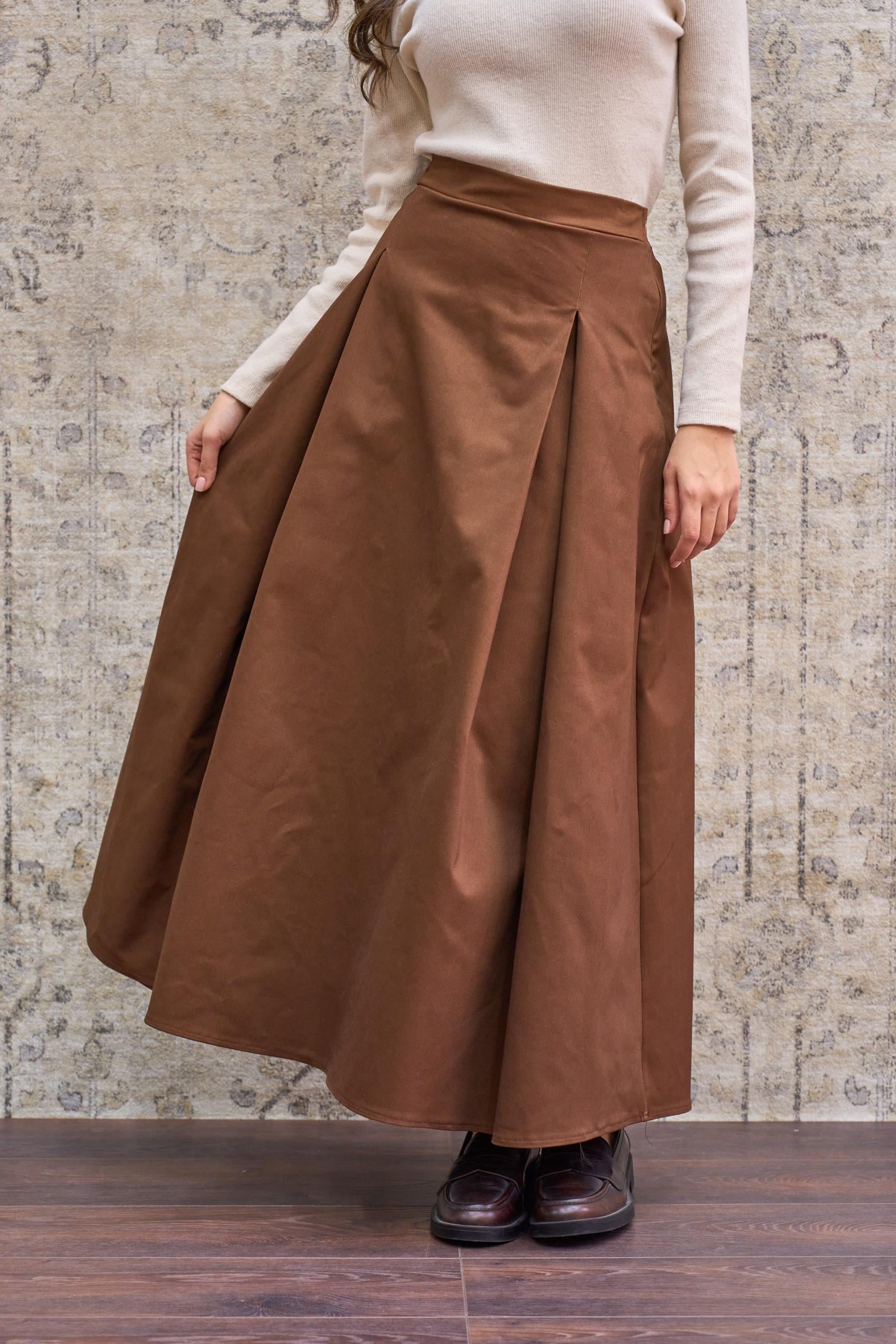 Camel Pileli Gabardin Etek