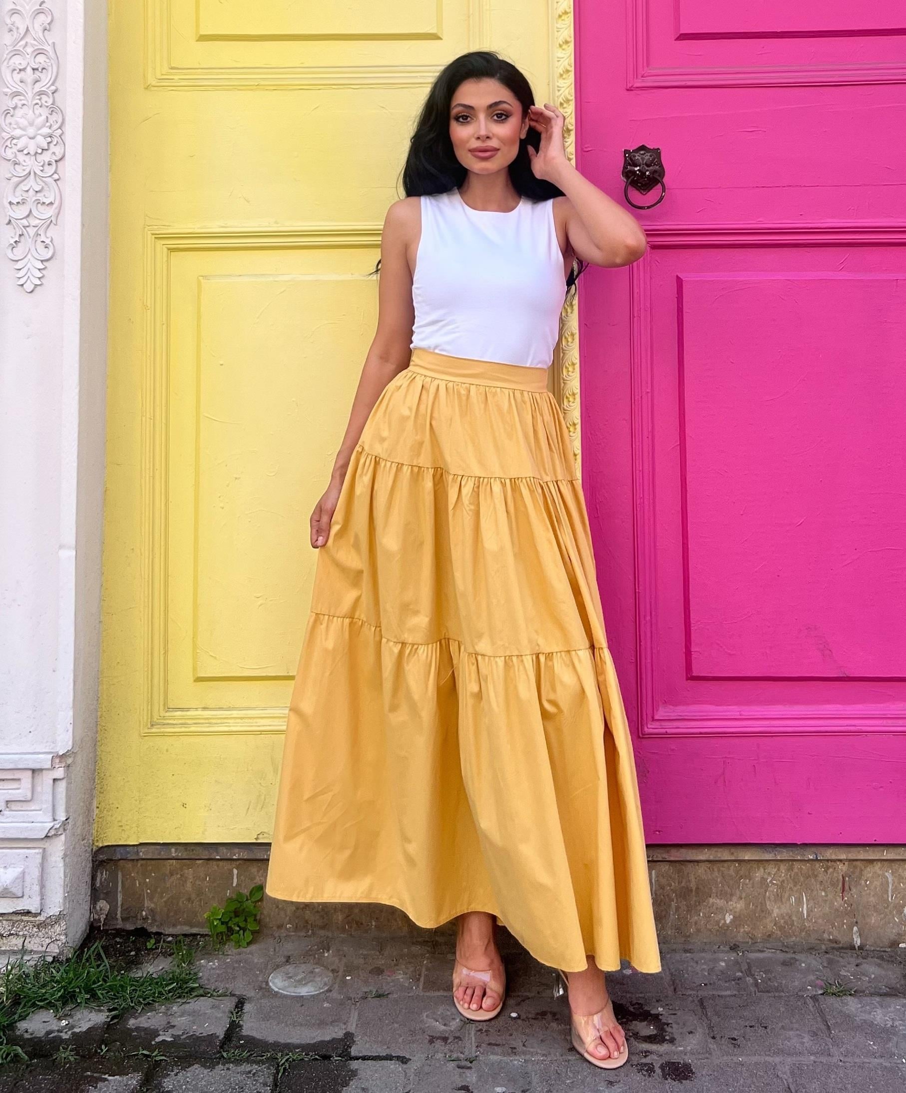 Hardal Kat Kat Poplin Etek