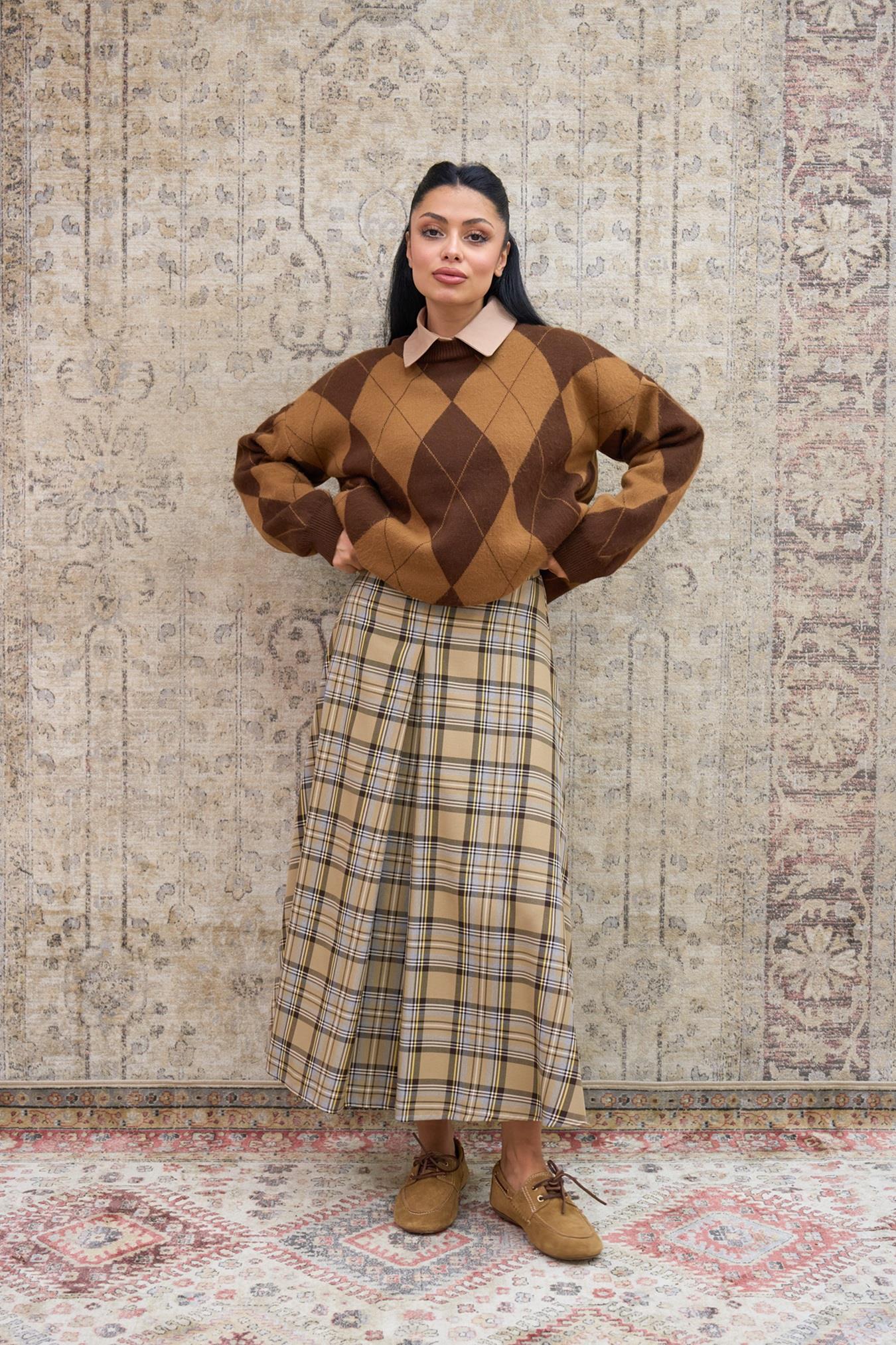 Kahve Kolaj Ekose Etek