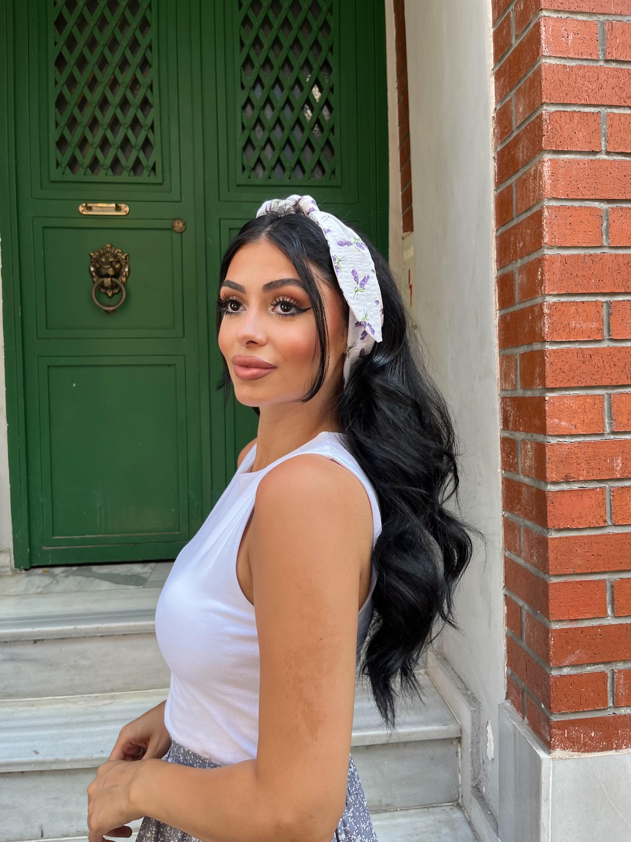 Lavanta Desenli Bağlama Detaylı Poplin Bandana