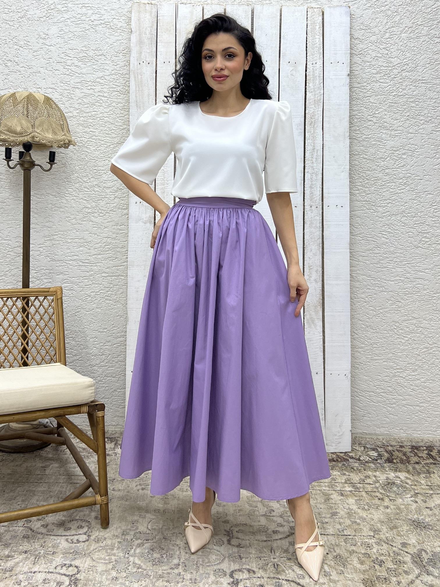 Lila Poplin Kloş Etek