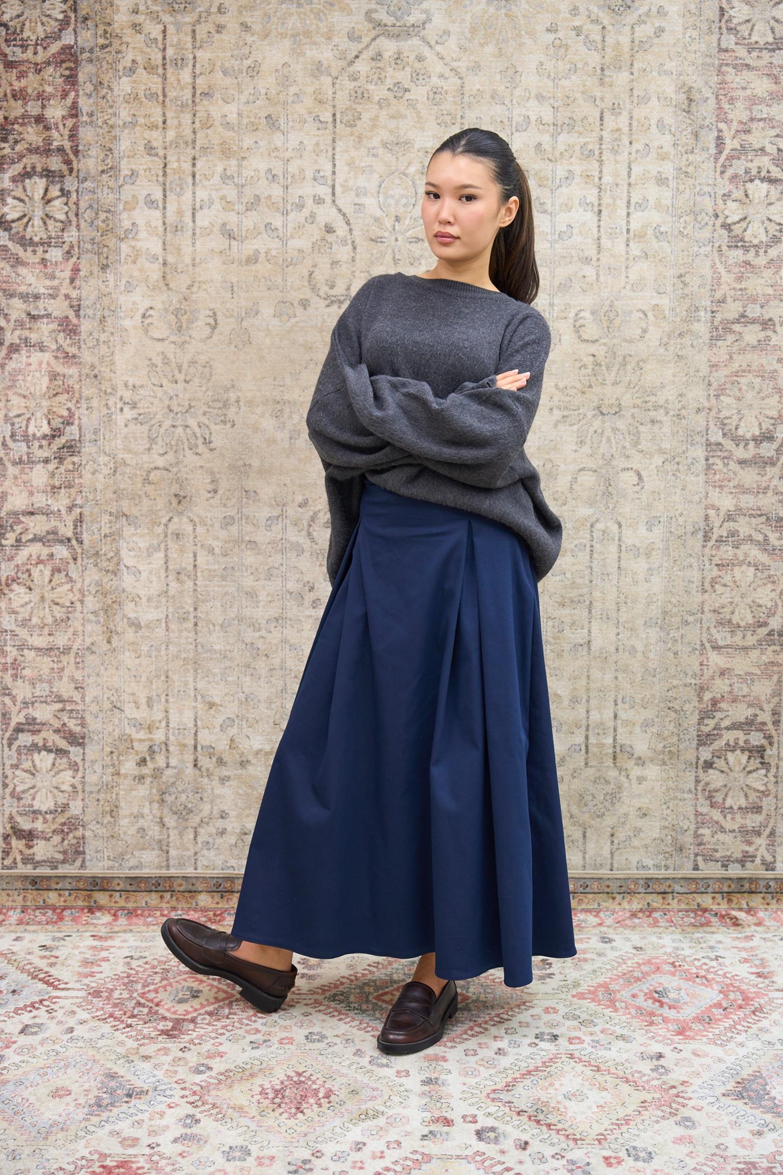 Mavi Pileli Gabardin Etek