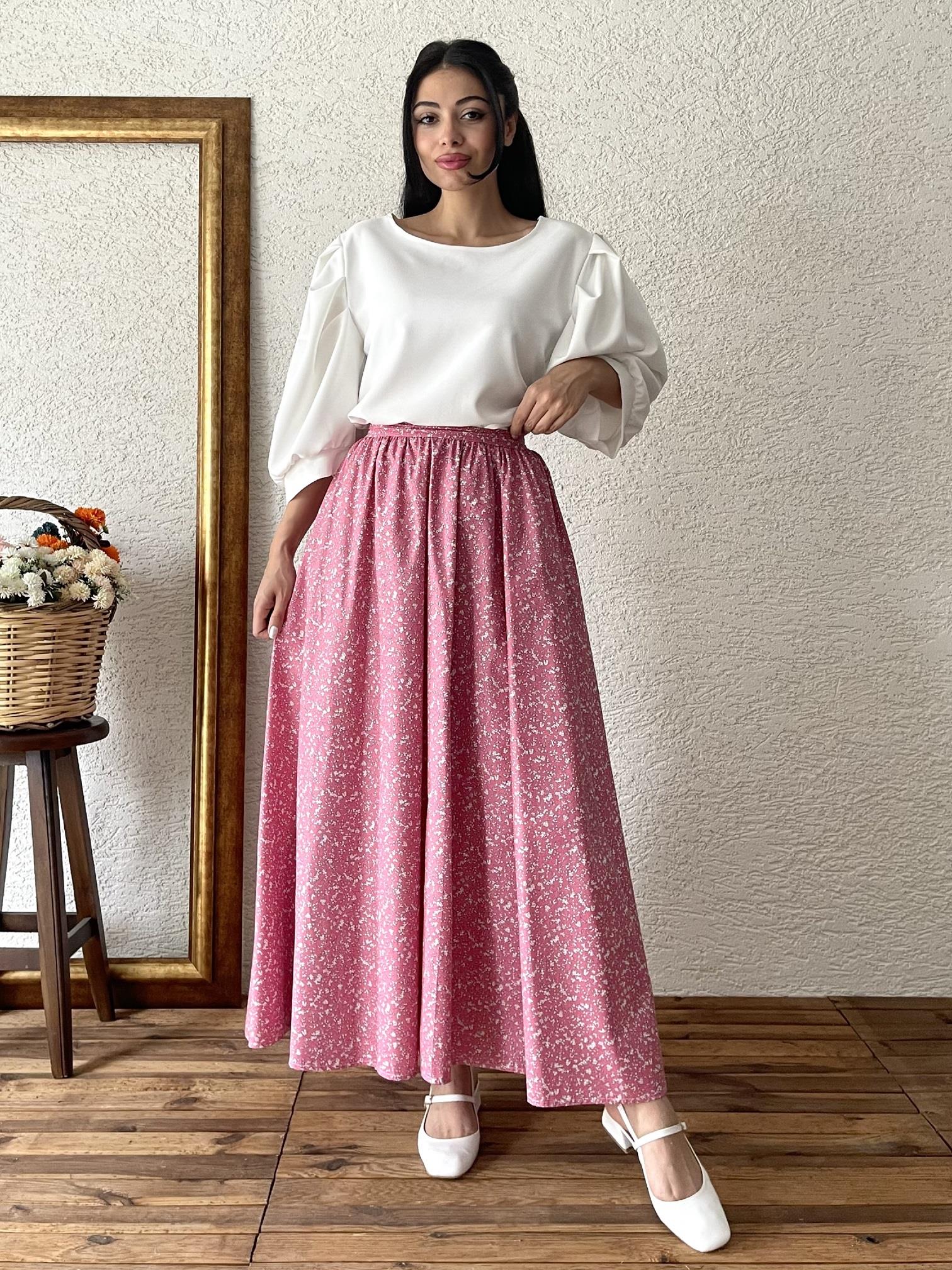 Pembe Çıtır Poplin Kloş Etek