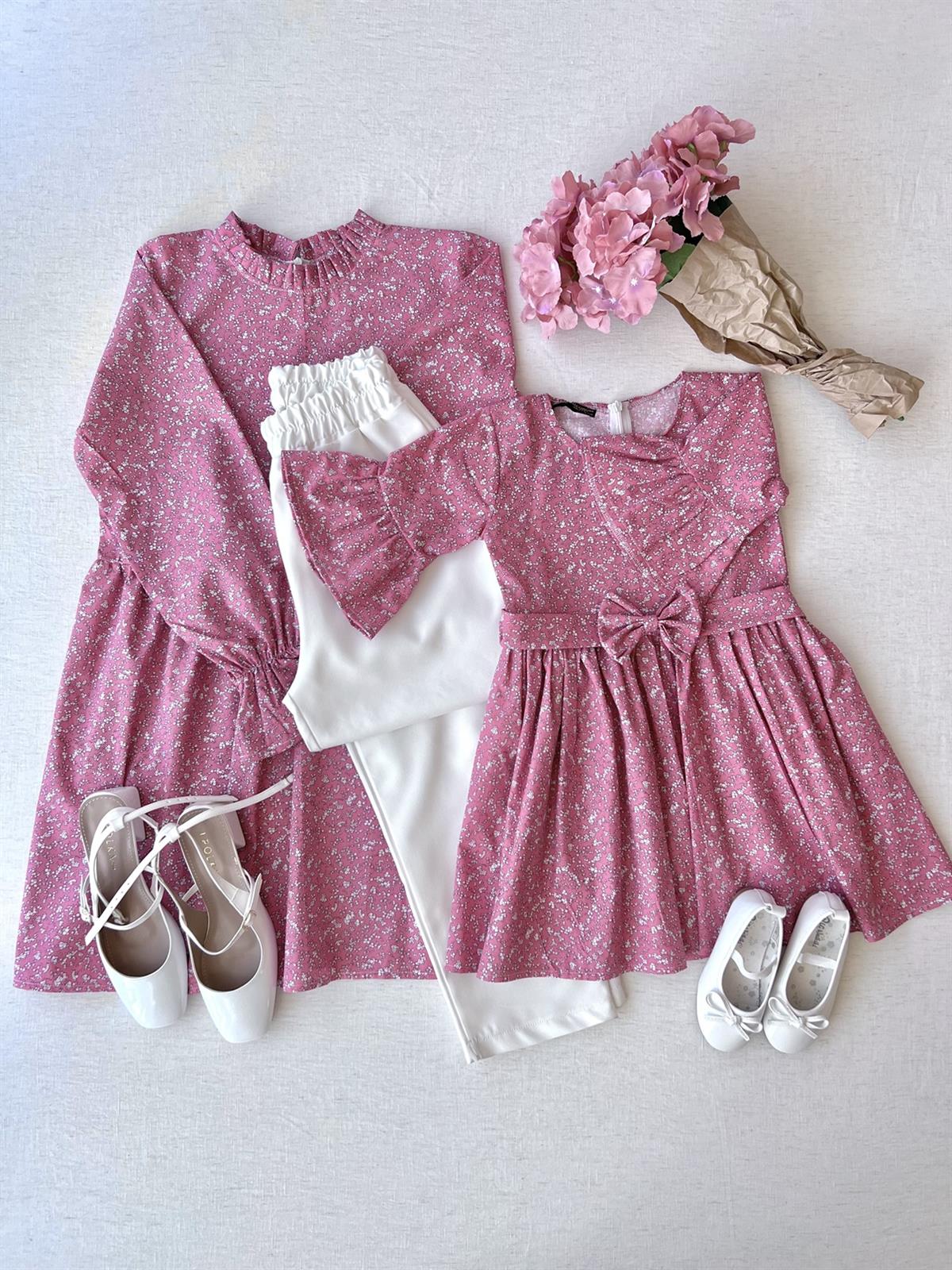 Pembe Poplin Tunik ve Pembe Poplin Kız Çocuk Elbise
