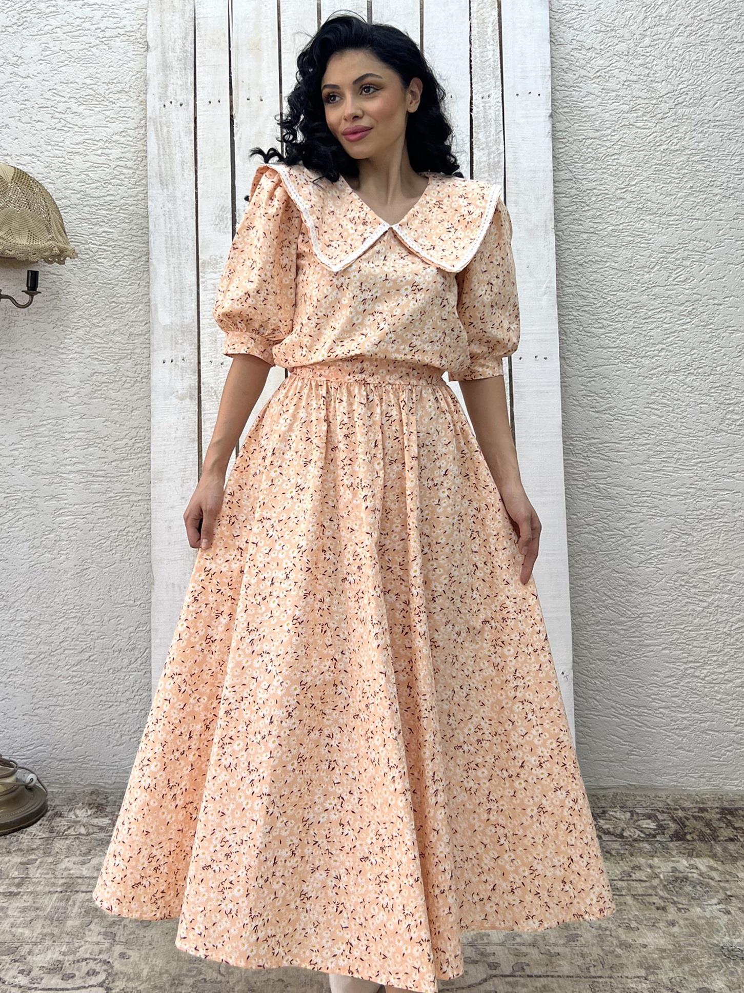 Somon Papatya Büyük Yakalı Vintage Bluz