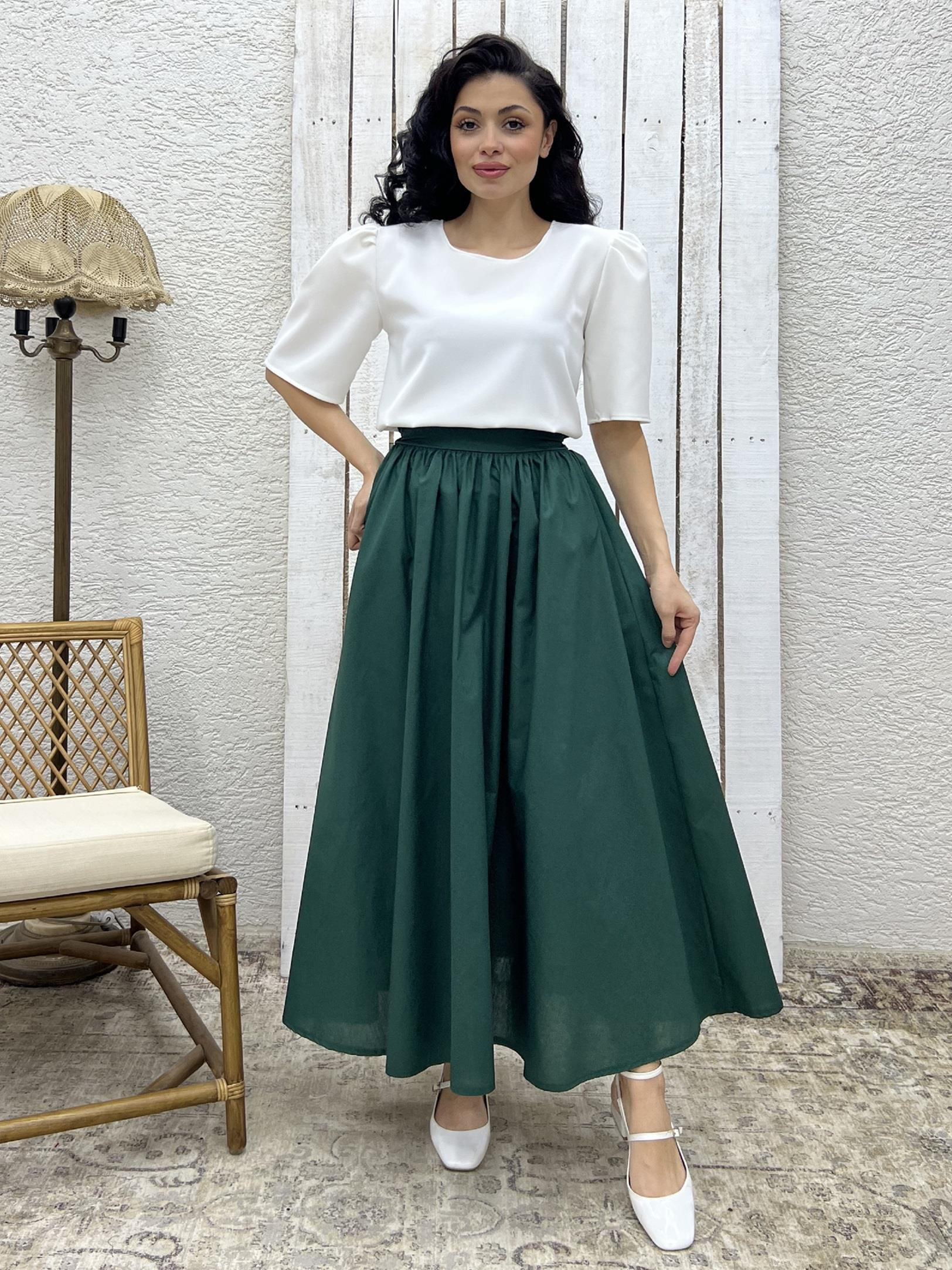 Zümrüt Yeşili Poplin Kloş Etek