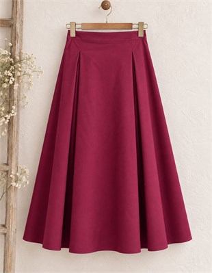 Pileli Bordo Gabardin Etek 