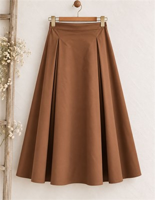 Pileli Camel Gabardin Etek 