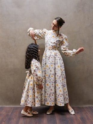 Tesettür Kahve Açelya Hakim Yaka Anne-Kız Kombini