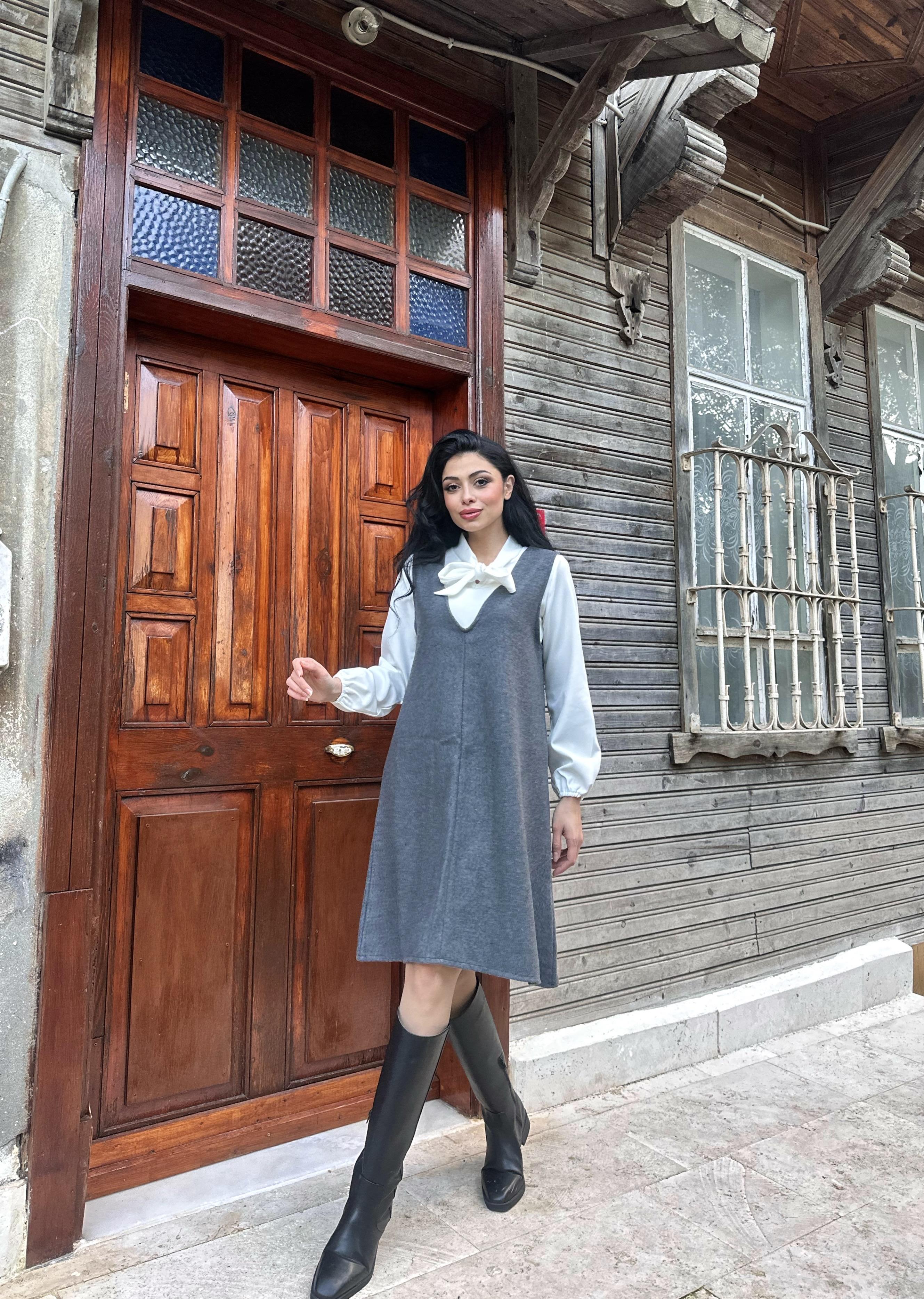 Antrasit Kaşe Kısa Jile Elbise