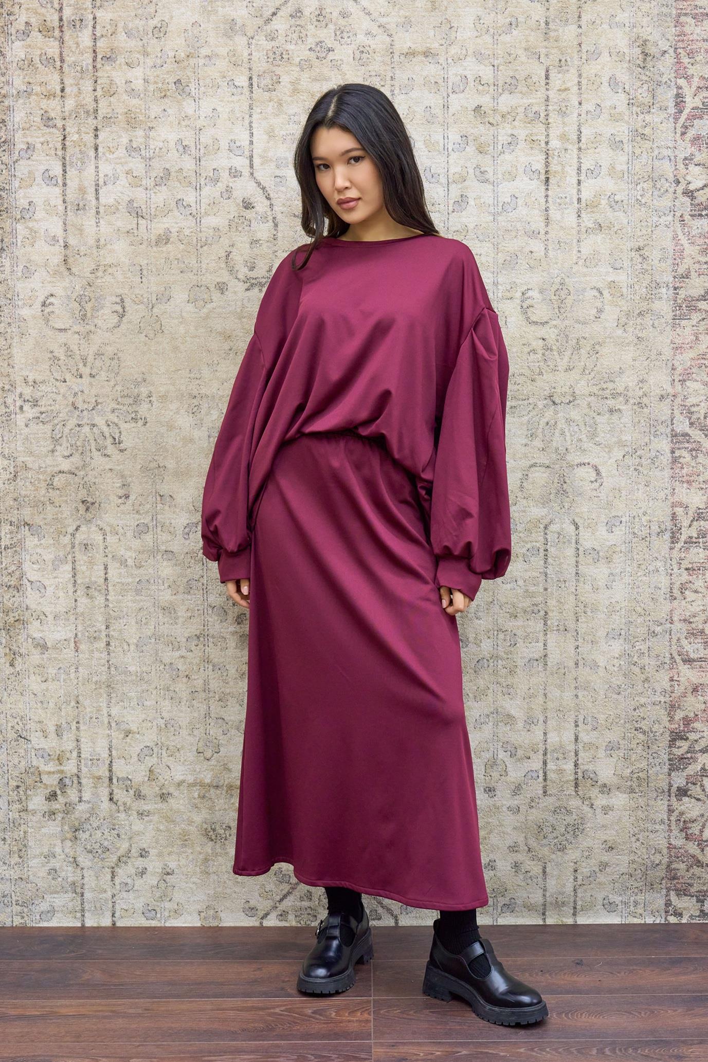 Bordo Bluz Etek İkili Takım