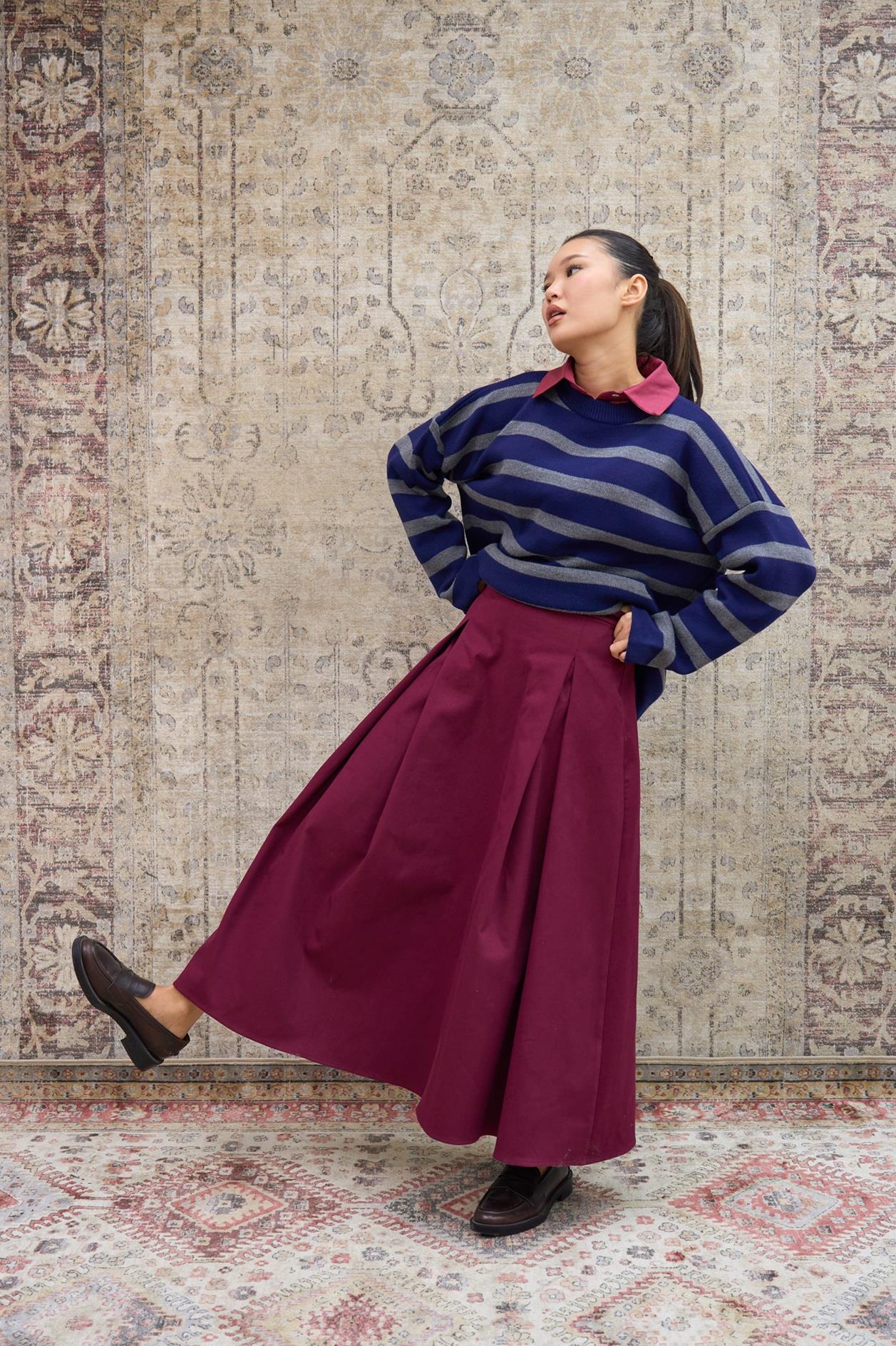Bordo Pileli Gabardin Etek