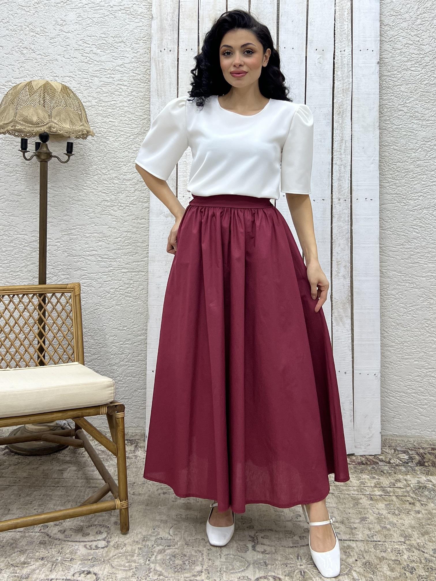 Bordo Poplin Kloş Etek