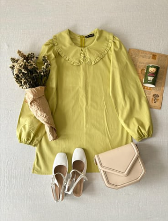 Fıstık Yeşili Bebe Yaka Poplin Tunik