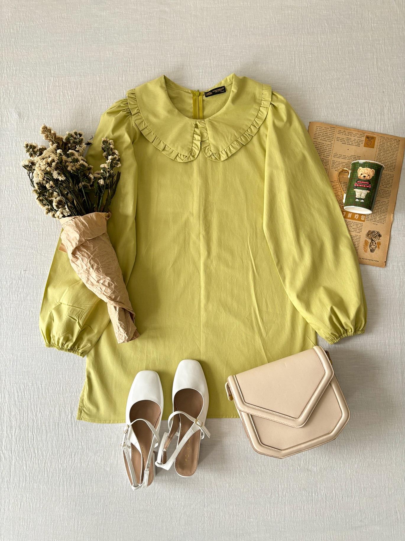 Fıstık Yeşili Bebe Yaka Poplin Tunik