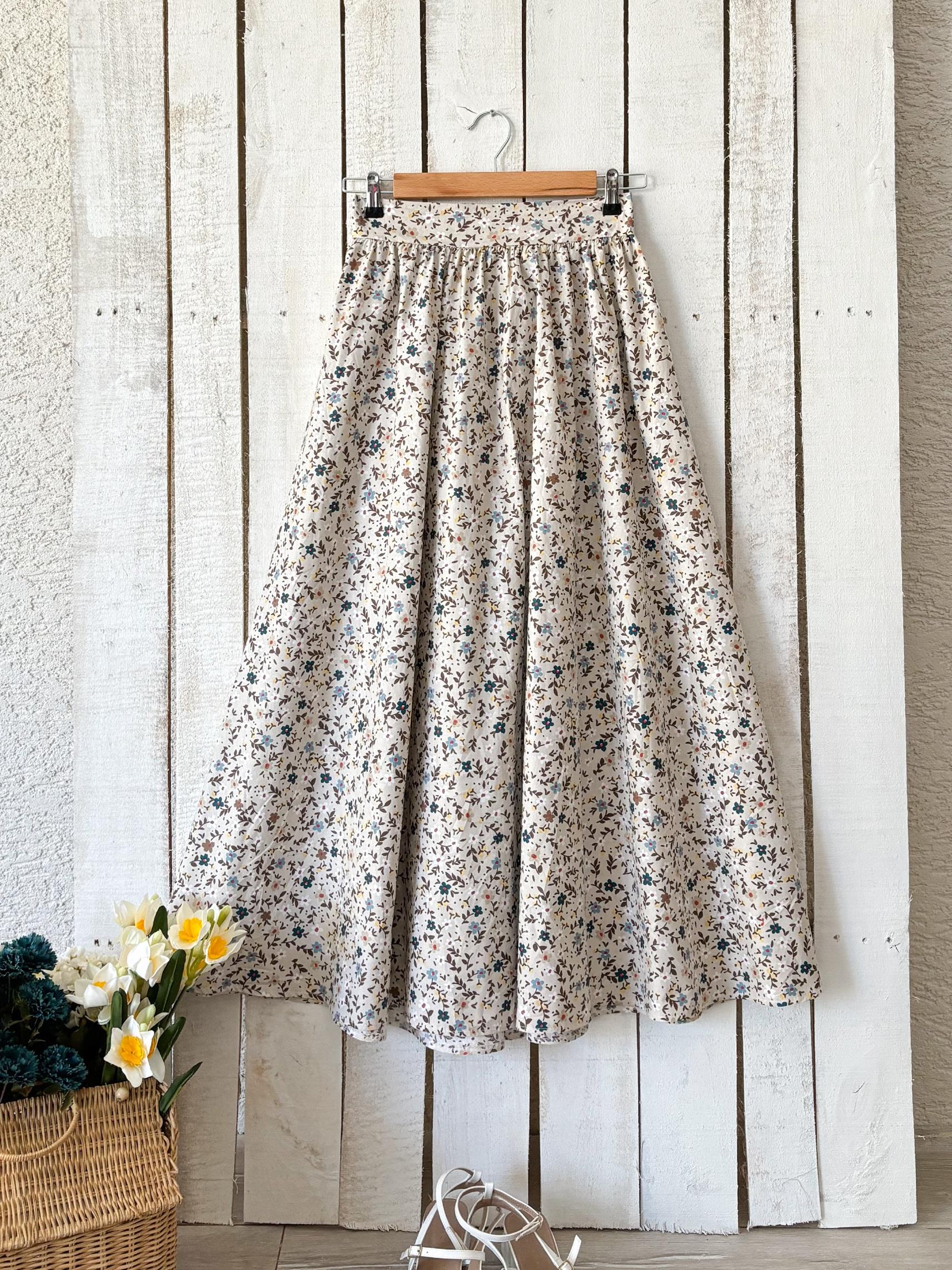 gri kahve çiçekli kloş etek