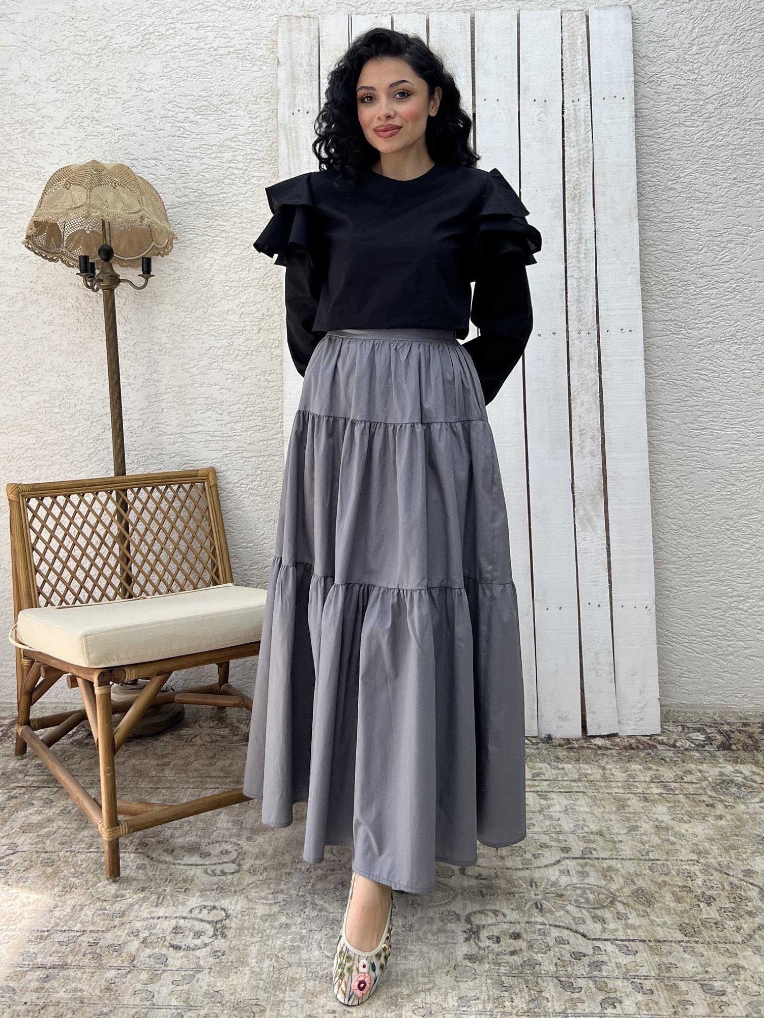 Gri Poplin Kat Kat Etek