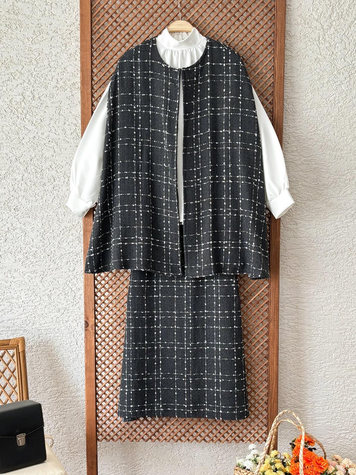 Gri Tüvit Panço ve Etek 2 li Takım