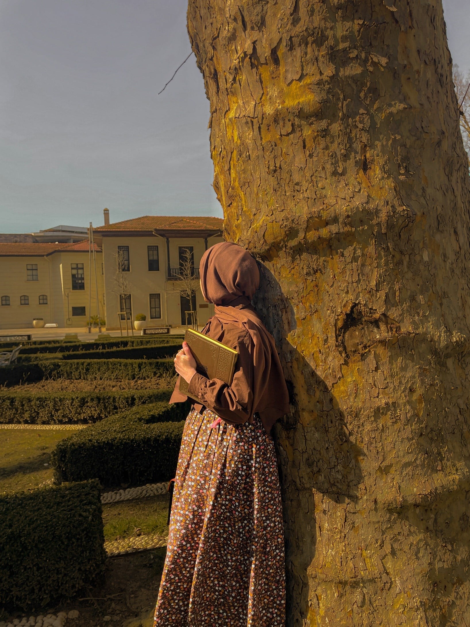 Kahverengi Çiçekli Poplin Etek