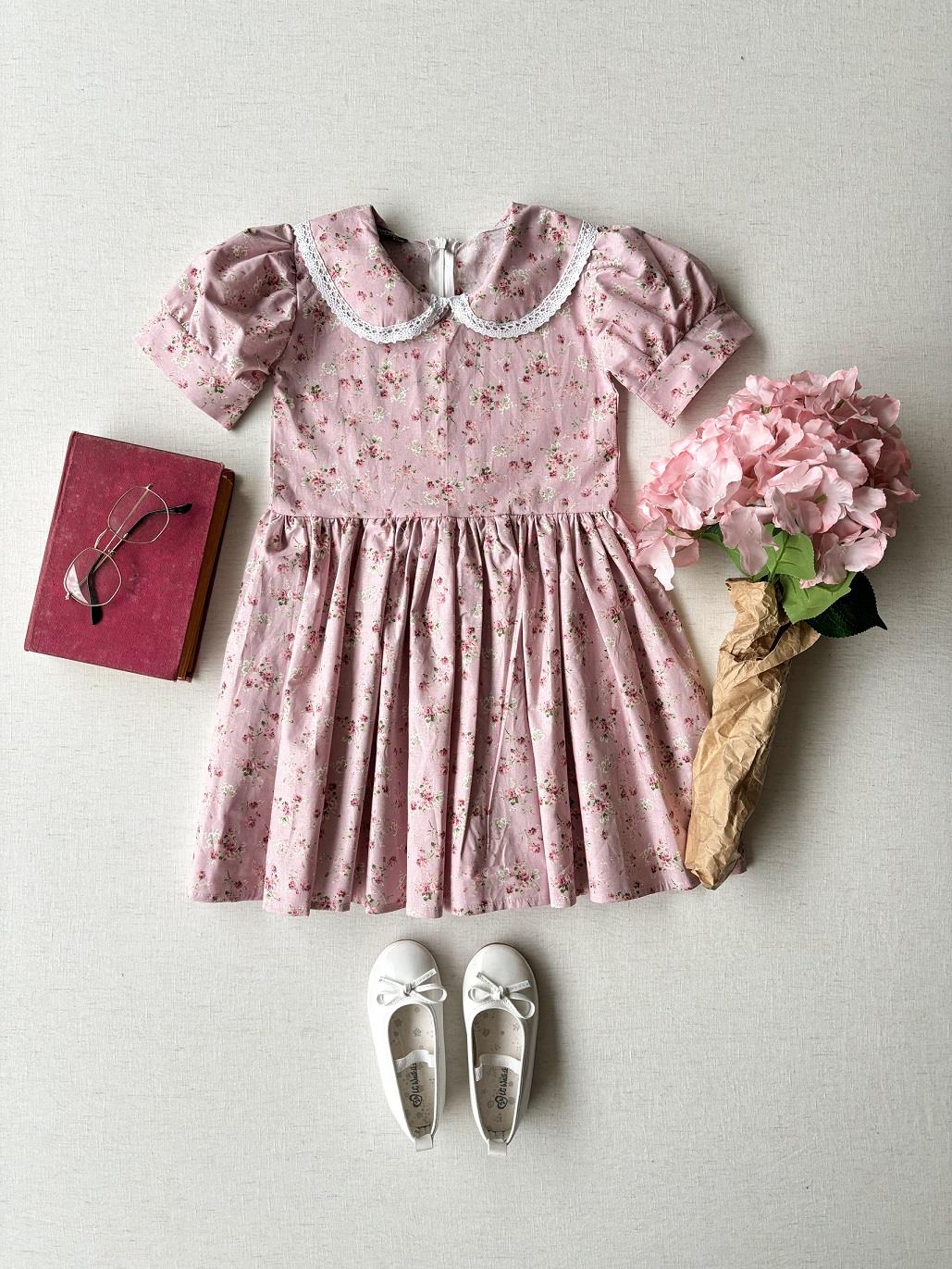 Kız Çocuk Pembe-Bordo Bebe Yaka Elbise