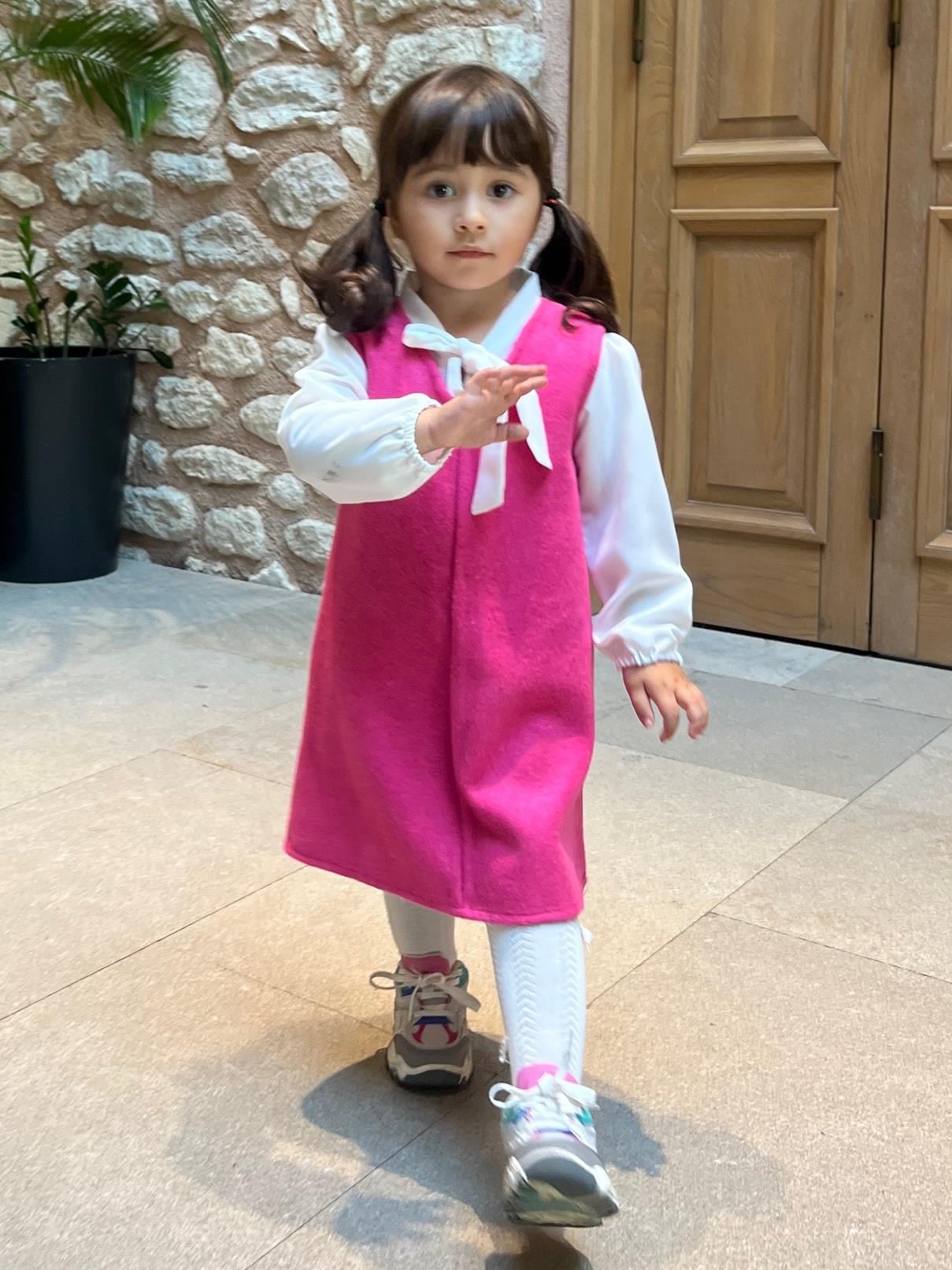 KIZ ÇOCUK PEMBE KAŞE JİLE ELBİSE