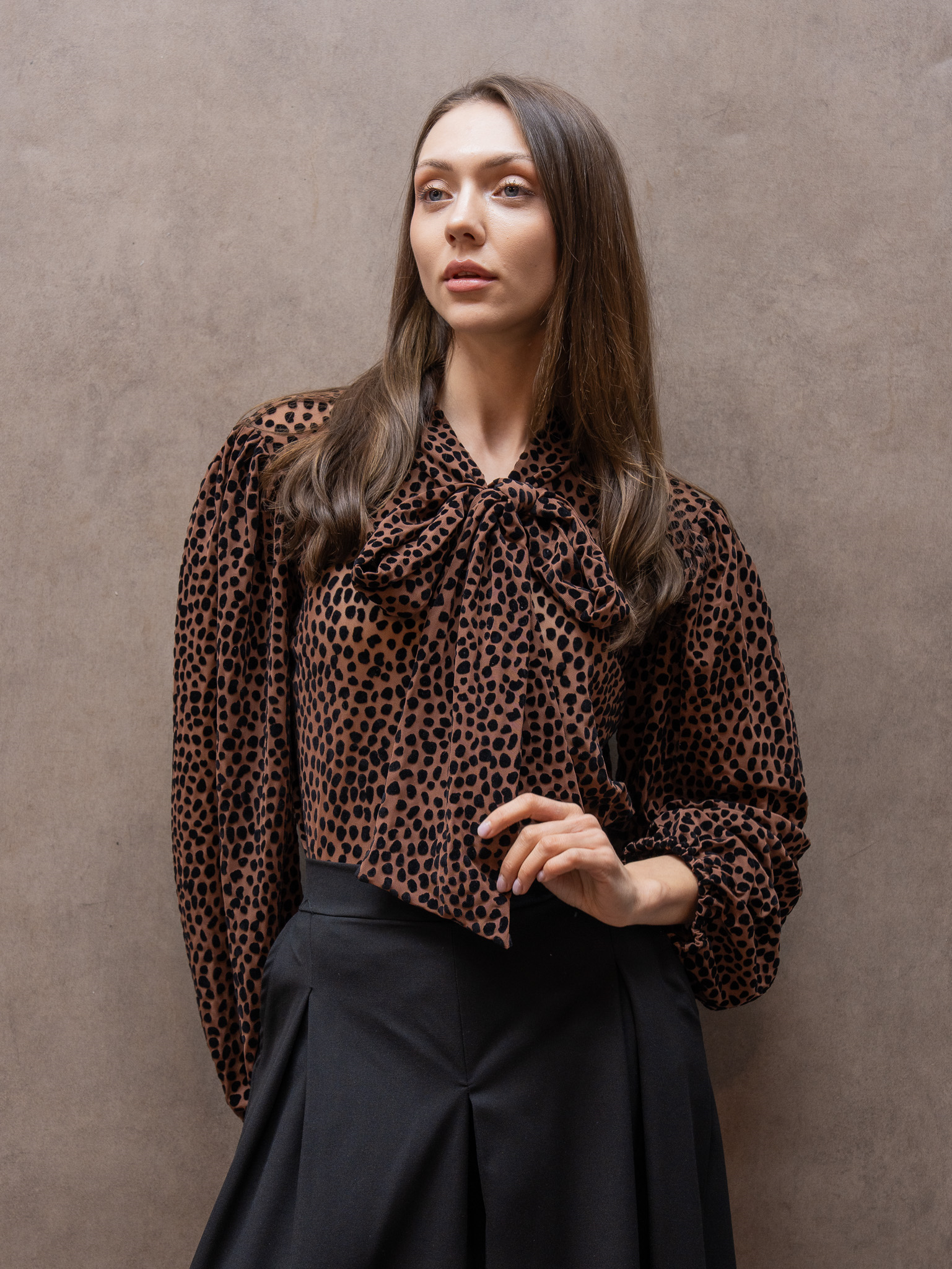 Leopar Desenli Bağlamalı Bluz