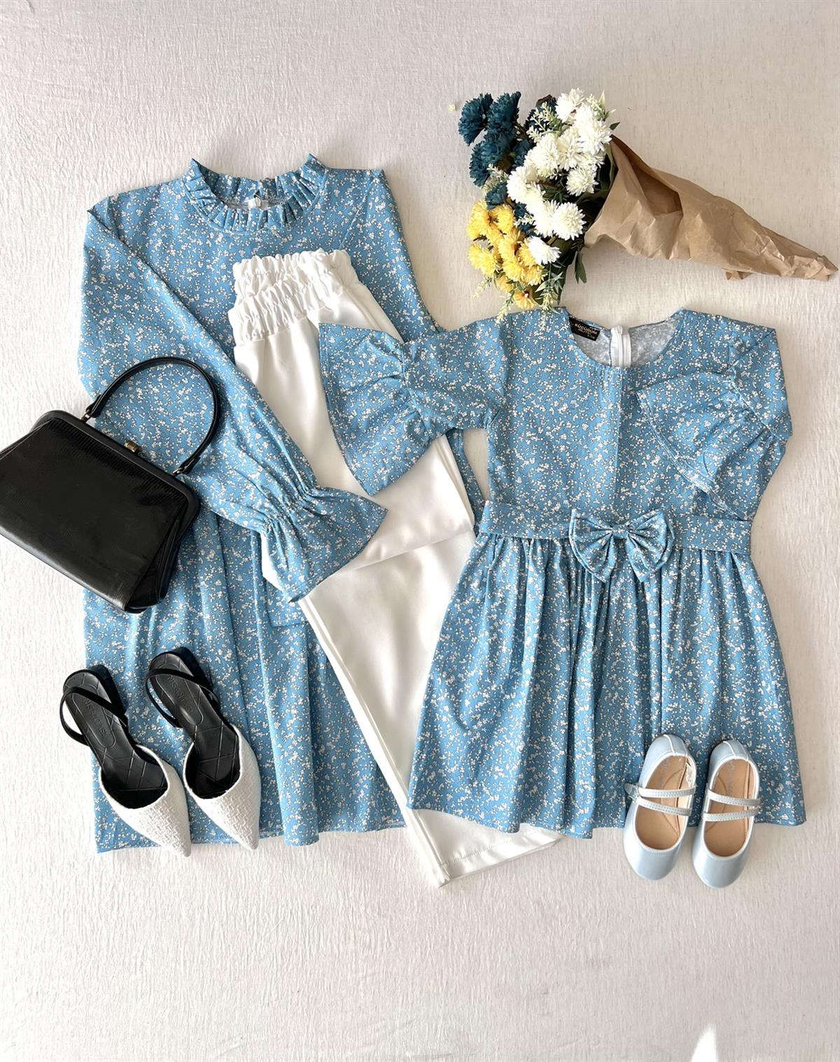Mavi Poplin Tunik ve Mavi Poplin Kız Çocuk Elbise