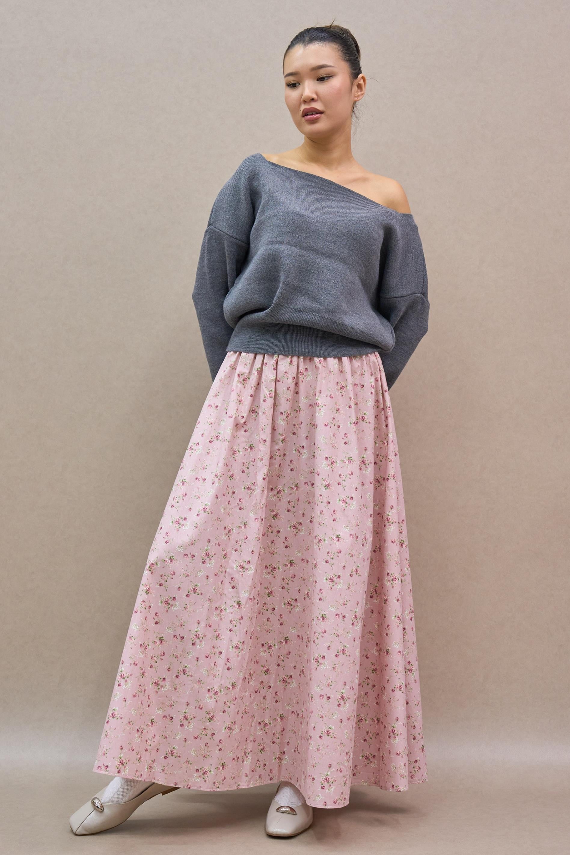 Pembe-Bordo Çiçekli Balon Etek