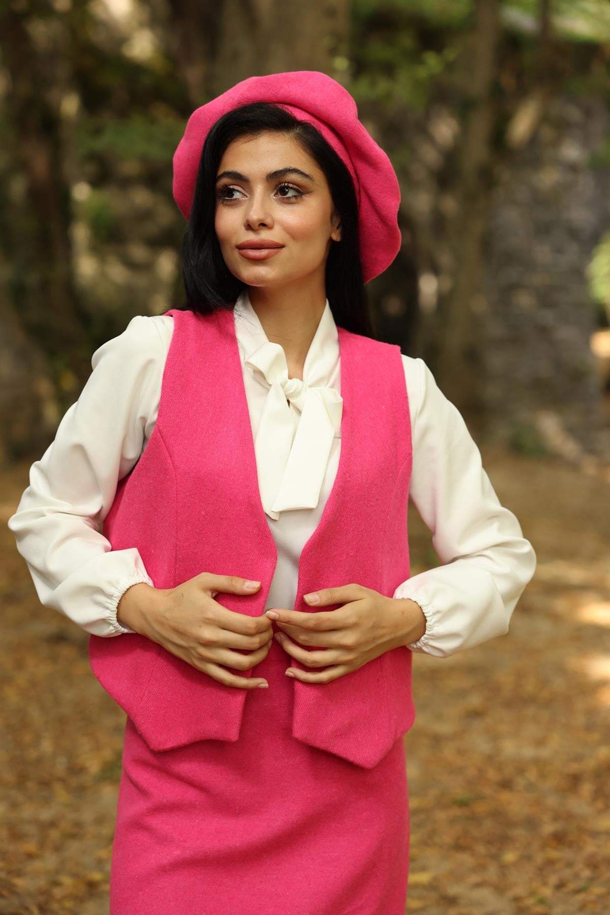 Pembe Kısa Kaşe Yelek