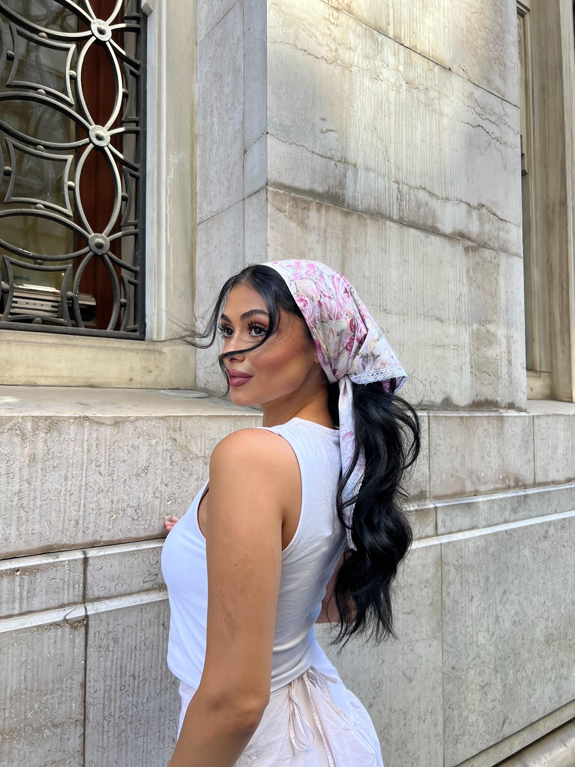 Pembe Pastel Dantel Detaylı Bandana
