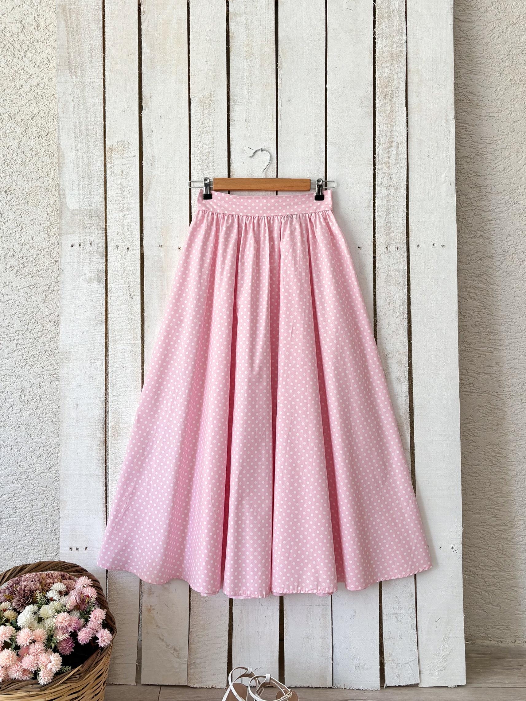 Pembe Puantiyeli Kloş etek 