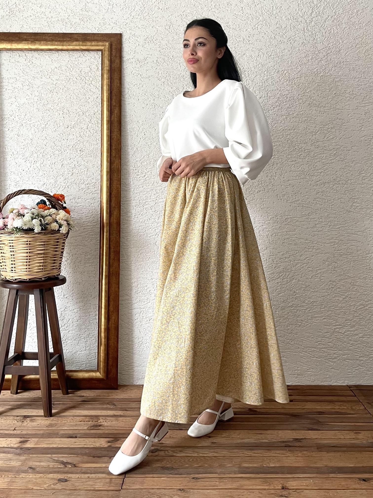 Sarı Çıtır Poplin Kloş Etek