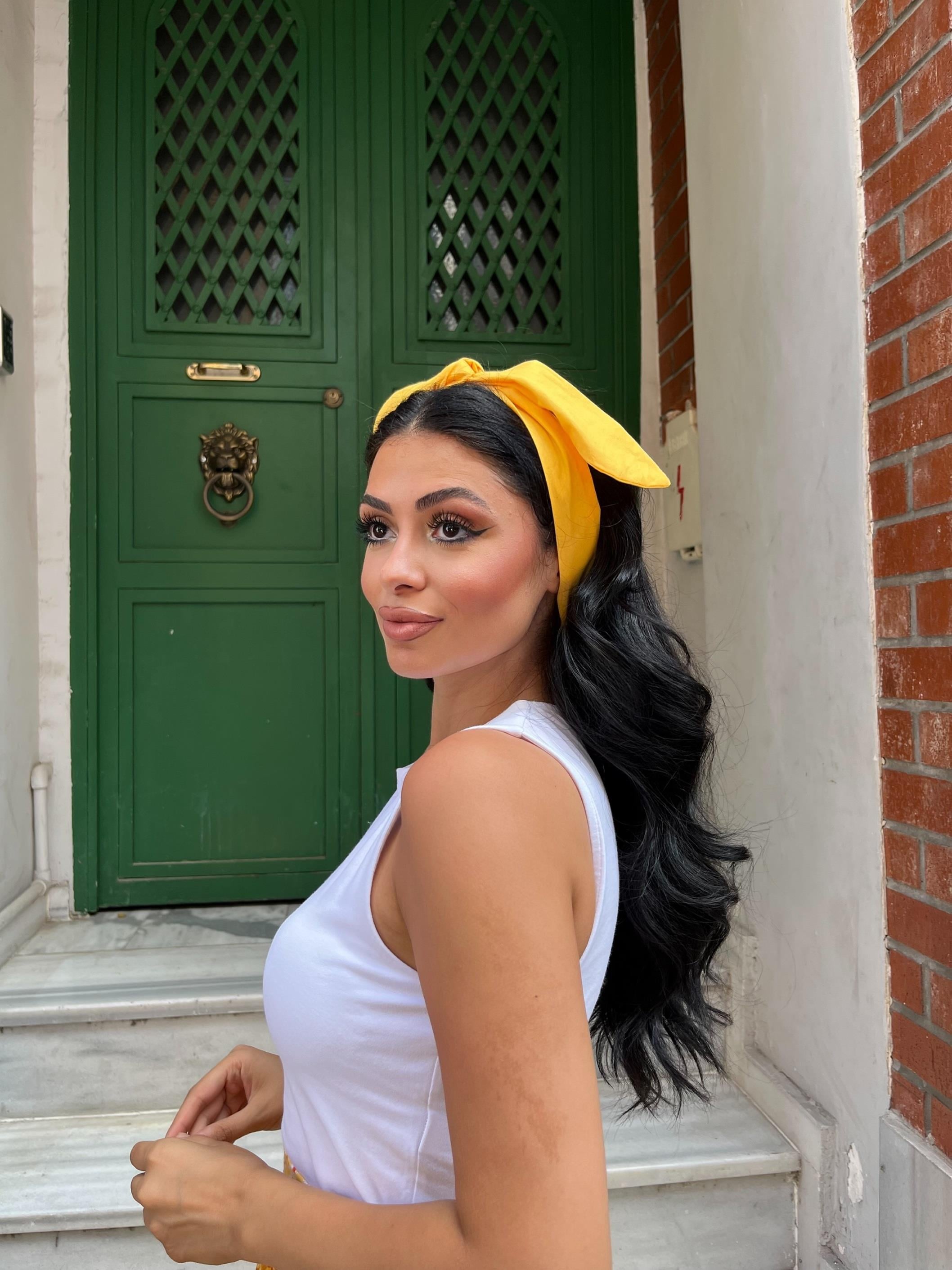 Sarı Poplin Bağlama Detaylı Bandana