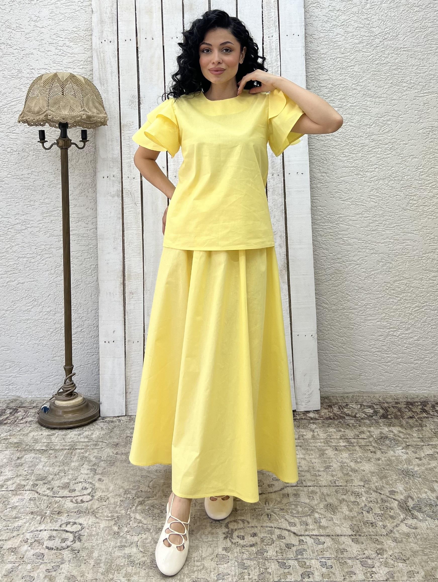Sarı Poplin Kloş Etek