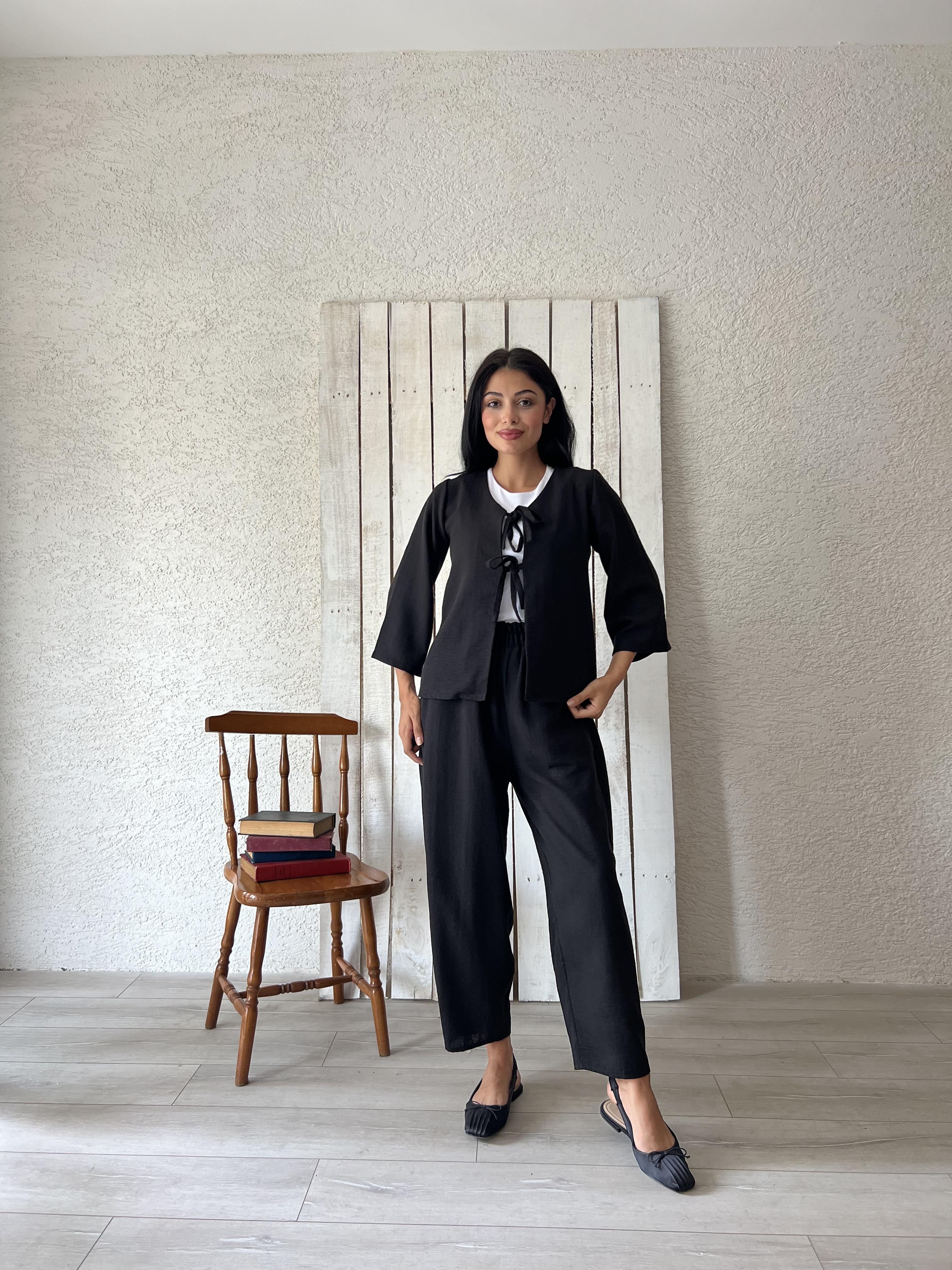 Siyah keten salaş takımı