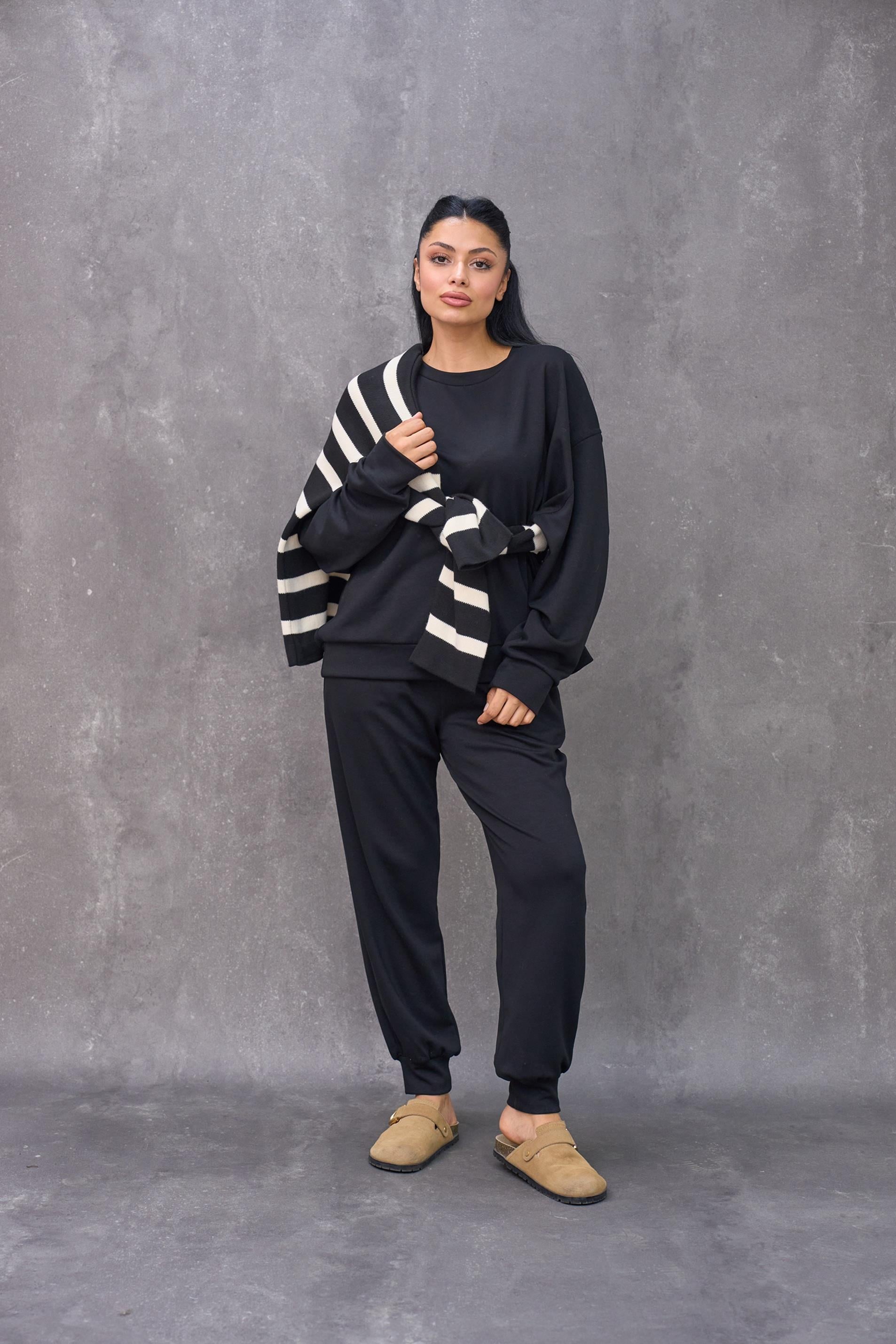 Siyah Pamuklu Eşofman Takımı